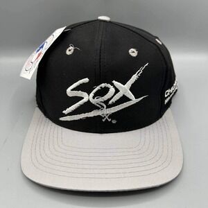 Vintage Chicago White Sox Hat Men Black White Signatures Strap Back Cap New